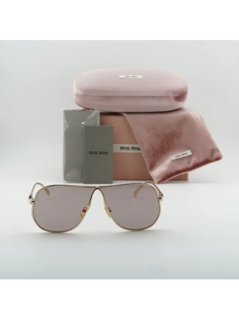 Miu Miu MUA56S 5AK20I Geometric Sunglasses – Gold/Purple Brown